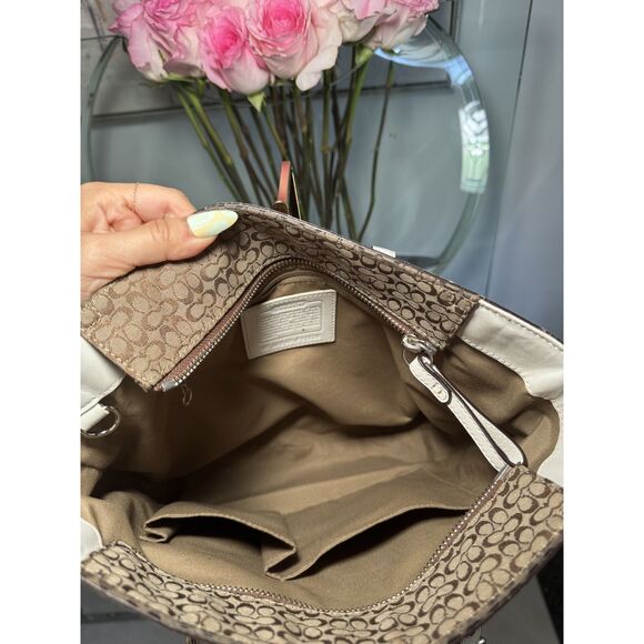 Coach Signature Buckle Brown and White Tote - Picture 4 of 8